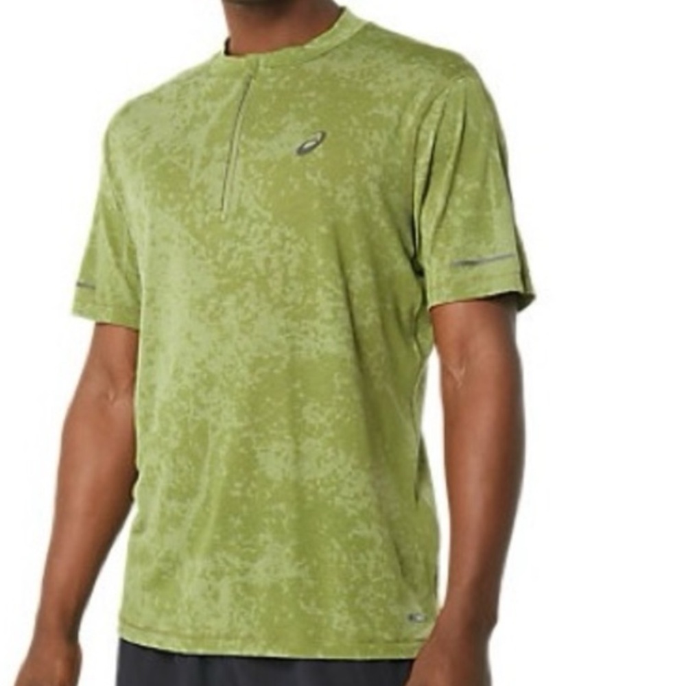 ASICS Green Quarter Zip‎ Short Sleeve Running Shirt Actibreeze Size Small